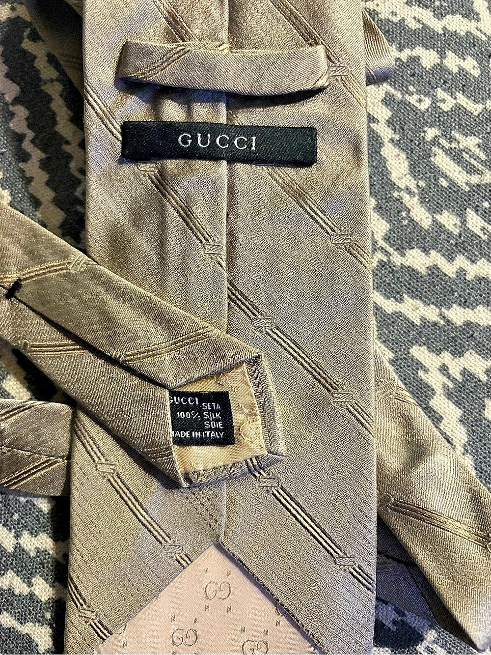 Gucci Silk Geometric Tie in Brown